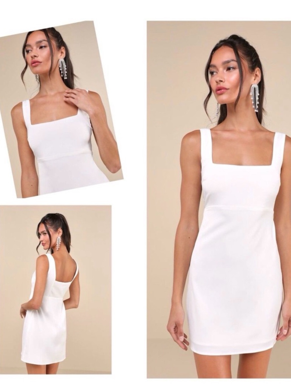 Lulu’s White Square-Neck Dress - Elegant Sleeveless Dress- Size Medium